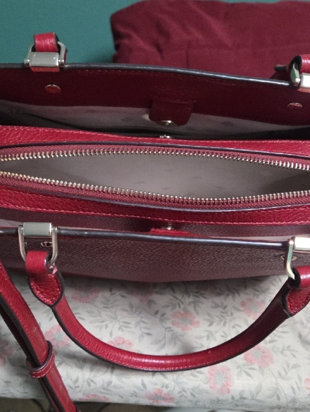kate spade Rust Red Pebbled Leather Satchel with Matching Zip Wallet - Picture 15 of 15